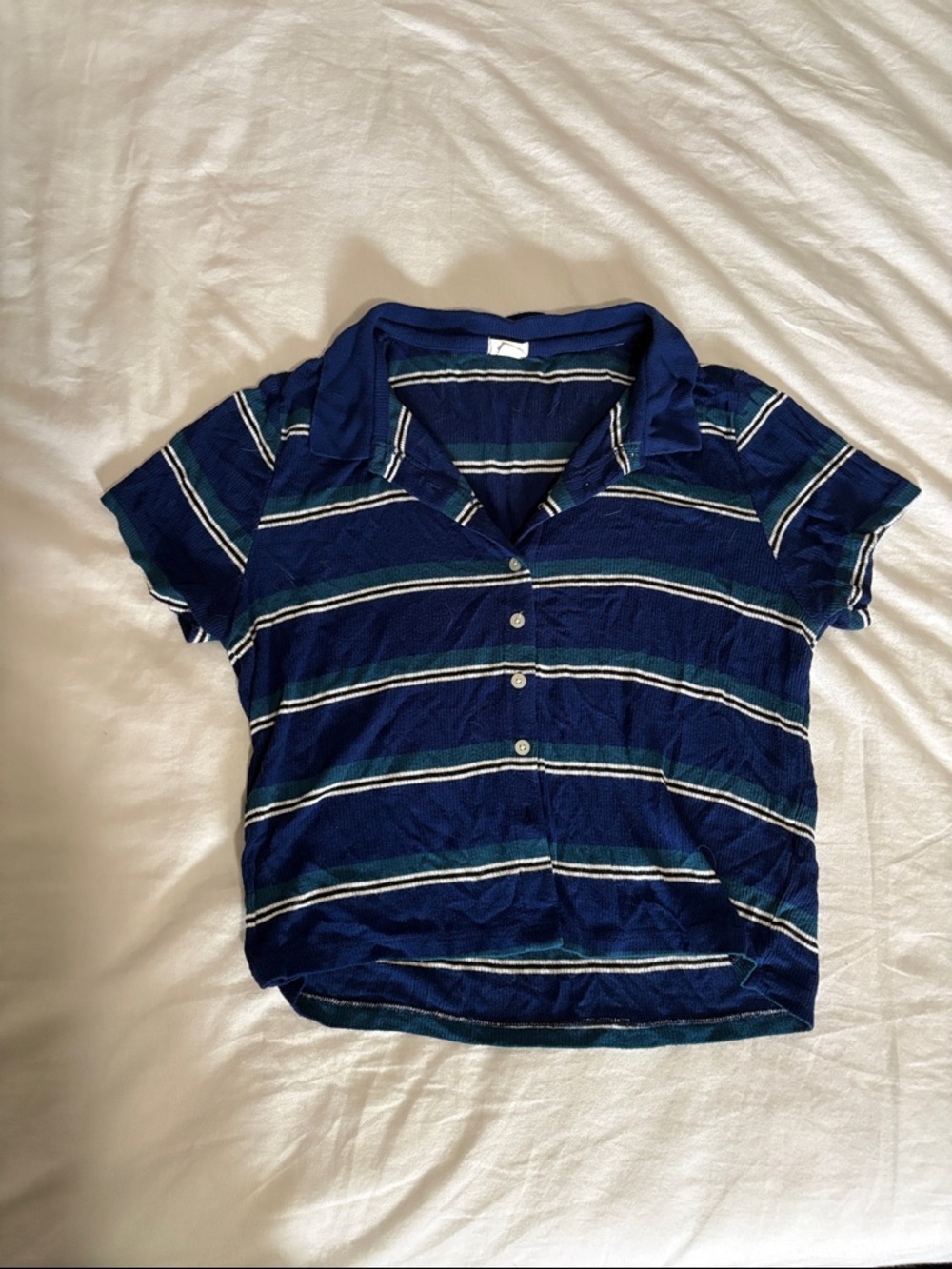 Garage Navy Striped Polo Shirt with White & Green Accents